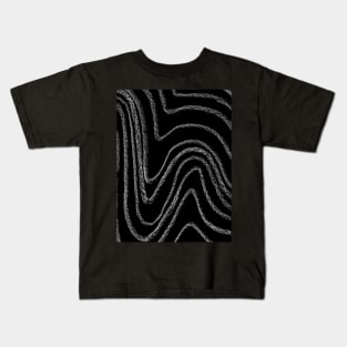 White and Black Minimal Wavy Lines - Abstract Charcoal Drawing Kids T-Shirt